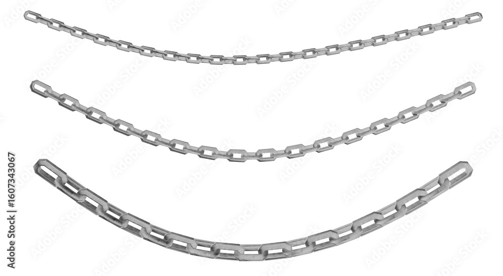Poster a 3d render of robust metal chains featuring straightforward rectangular links. ideal for industrial