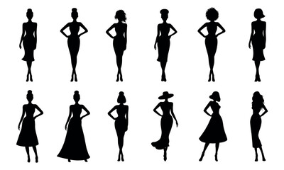 Elegant female silhouettes, fashion pose collection