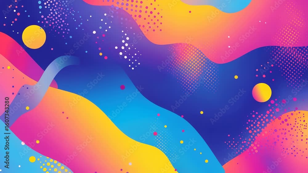 Poster dynamic gradient background animation with vibrant colors and playful particle effects