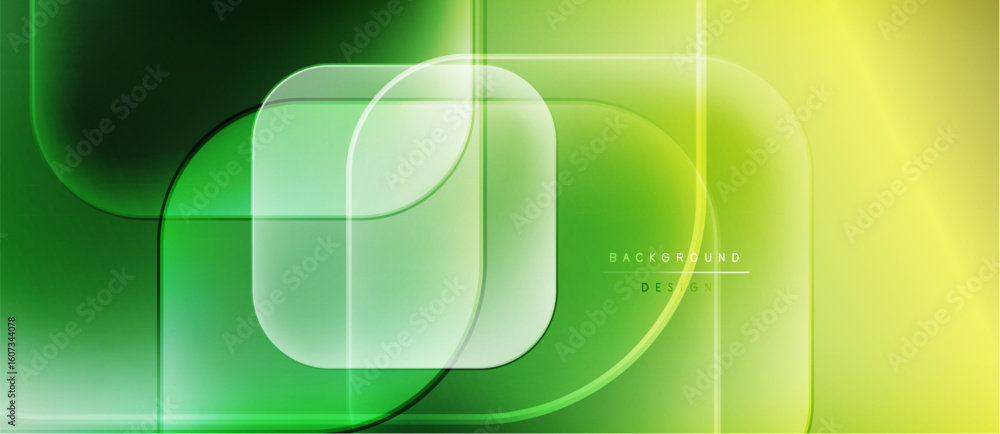 Poster abstract green yellow background. smooth shapes overlap, creating dynamic visual effect. modern desi