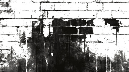 Obraz premium Vector brick wall background. Brick texture with scratches and cracks isolated white background. Black and white brick wall grange texture background.