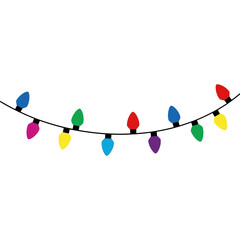 A string of colorful christmas lights illuminates the festive holiday spirit, casting a warm glow, isolated on a white background