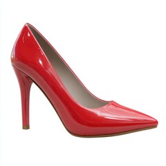 Obraz premium Shiny red patent leather stiletto high heel shoe isolated on white background
