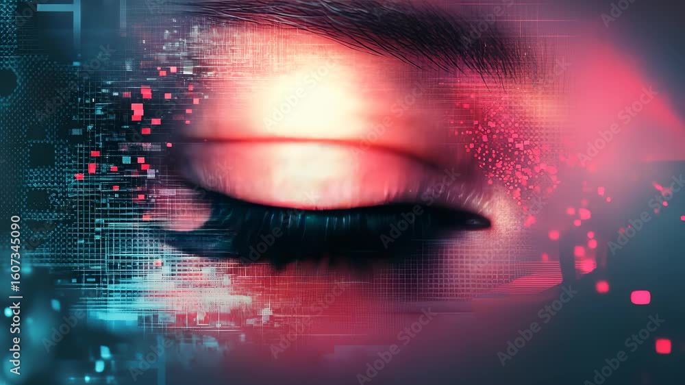 Poster abstract eye with digital network overlay for future technology concepts