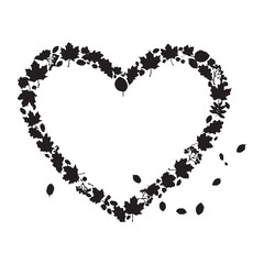 Autumn Leaves Heart Silhouette - Black Vector Illustration for Fall Romance and Nature Design