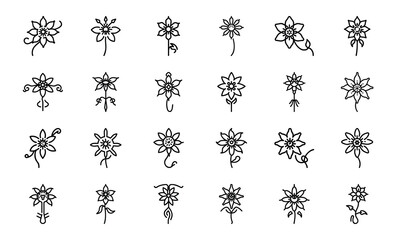 Passion Flower Creeper Icon Silhouettes Detailed Line Art Floral Vectors In Black On White Minimal Botanical Clipart For Digital Crafts Logos Nature Art Tattoos And Design Projects 
