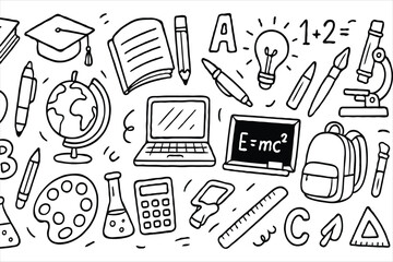 Hand-Drawn Education and School Supplies Doodle Pattern