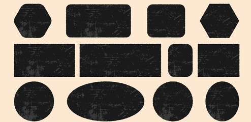 Set grunge textured text box frames retro black. Vector illustration