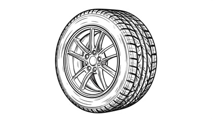 Detailed drawing of a car tire and wheel