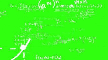 Math formula text flying on green background, math formula flying from far away to near camera, express thinking a lot - Powered by Adobe
