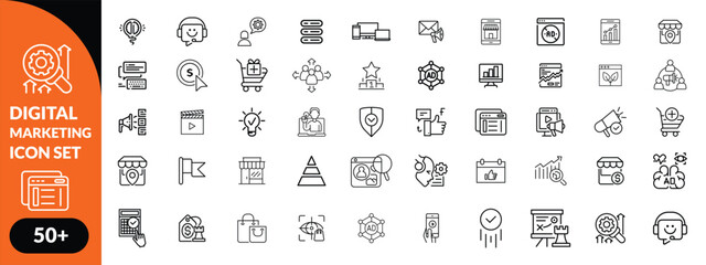 Digital Marketing Line Editable Icons set. Vector illustration for web and mobile app. Marketing related icons advertising, ecommerce, seo, content, streaming, website, social media, and more