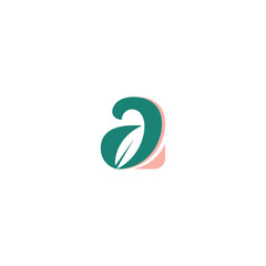 Elegant Green Leaf Letter A Logo Design Symbolizing Nature and Growth with a Soft Pink Accenting Glow