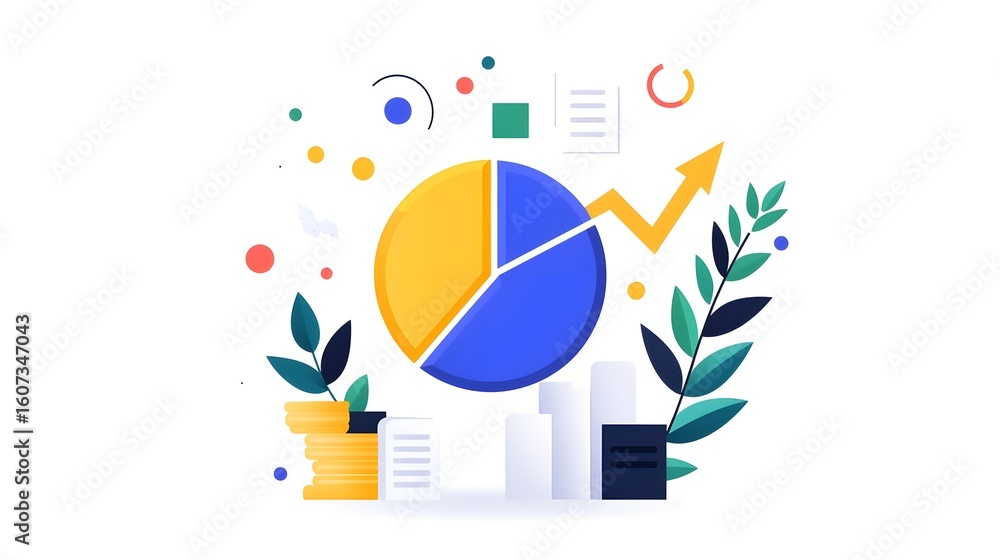 Poster analyzing business data with charts and growth indicators