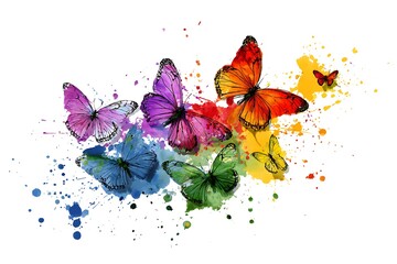 Colorful watercolor butterflies art isolated on white background