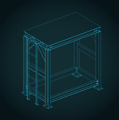 Industrial service platform with ladder isometric blueprint