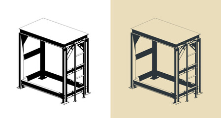 Industrial service platform with ladder illustrations
