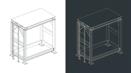 Industrial service platform with ladder isometric drawings