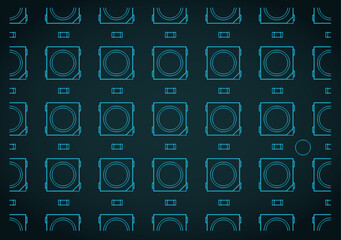 LED matrix RGB LED chips on a rigid PCB close up blueprint