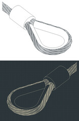 Wire Rope with pressed connector and thimble isometric drawings
