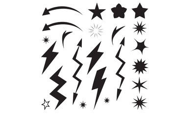 Obraz premium Retro Sparkle and Starburst Vector Icons – Vintage Lightning, Star, and Pop Art Clipart Set