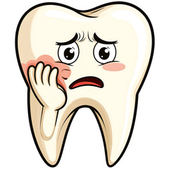 Cartoon tooth in pain fun illustration emotional expression close-up view