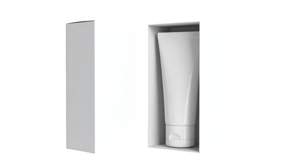 White Cosmetic Tube Inside Minimalist Gray Rectangular Packaging
