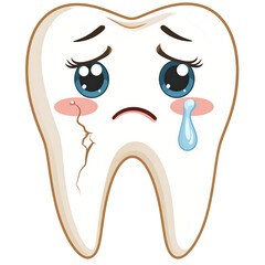 Crying tooth cartoon with cavity digital art whimsical style fun concept
