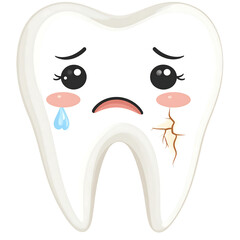 Crying cartoon tooth with cavity emotional graphic