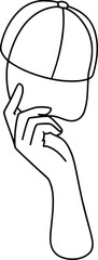 Minimalist Line Art Hand Holding Cap, Simple Hat Sketch Design.