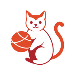 Cute cartoon cat sitting and holding a basketball with playful expression