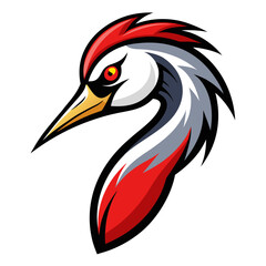 Obraz premium Stylized aggressive crane bird head with red crest and yellow beak