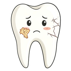 Sad cartoon tooth with plaque dental health awareness digital art playful environment