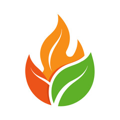 Abstract logo design combining flame and leaf shapes in orange and green