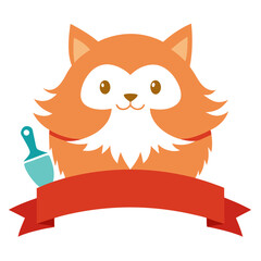 Cute cartoon fox character holding a paintbrush and a red banner