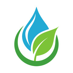 Abstract logo combining a blue water drop with a green leaf and circular green element