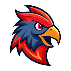 Aggressive blue and red bird mascot head with fierce expression