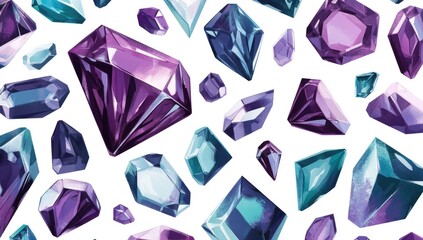 A seamless pattern of various colorful gemstones