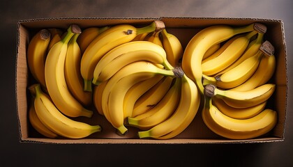 top view of a bunch of ripe bananas in a cardboard box