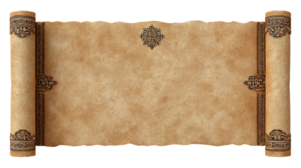 Antique scroll with decorative edges, isolated on white background.