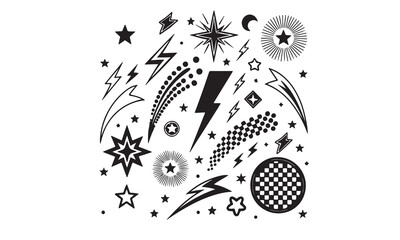 Retro Sparkle and Starburst Vector Icons – Vintage Lightning, Star, and Pop Art Clipart Set