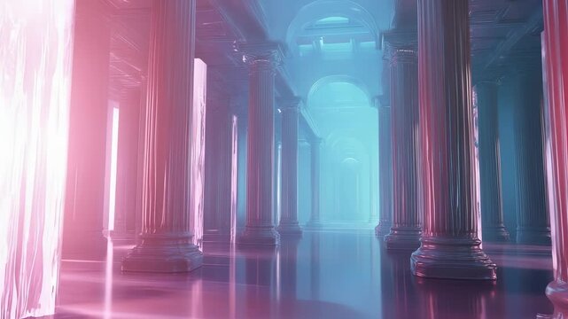 Enigmatic Hallway with Majestic Columns and Soft, Ethereal Lighting: A Mesmerizing Vision