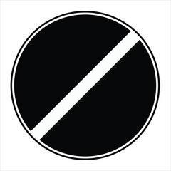 End of restriction sign icon in black and white conveys traffic, road, or transportation concepts. Use for safety alerts, notifications, and guidance.