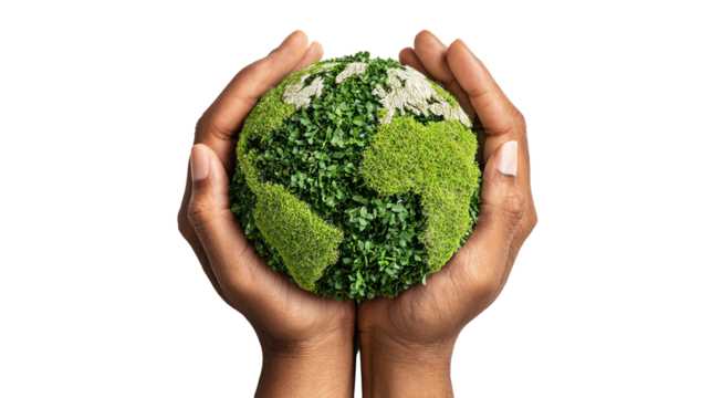 Hands holding a globe symbolizing sustainability and environmental awareness.