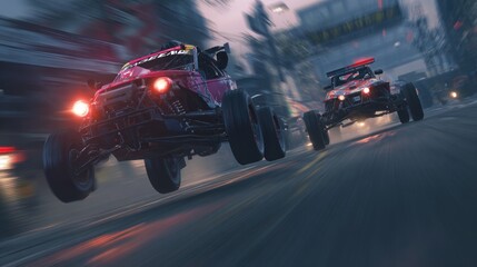 Obraz premium Fast cars, city street racing