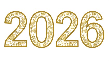 Gold-outlined numbers 2026, decorated with floral patterns