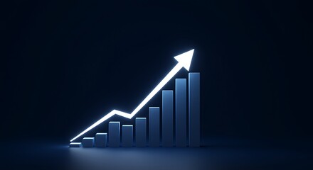 Glowing Arrow Rising Above Bar Graph Showing Growth