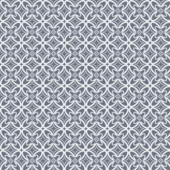 Seamless Geometric Pattern with Ornamental Motifs in Gray and White