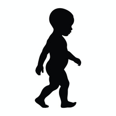 Silhouette of a walking baby isolated on white background, vector illustration for childhood, growth, innocence, and family concepts in modern design.