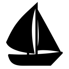 Simple black and white sailboat illustration with sails, mast and hull