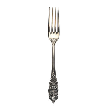 Vintage ornate silver fork isolated on transparent background